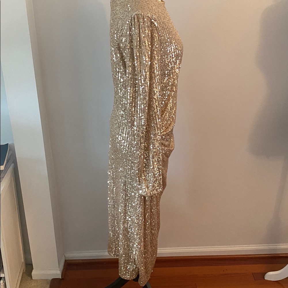 Nanette Lepore size 12 gold sequin midi dress excellent condition - Picture 5 of 9